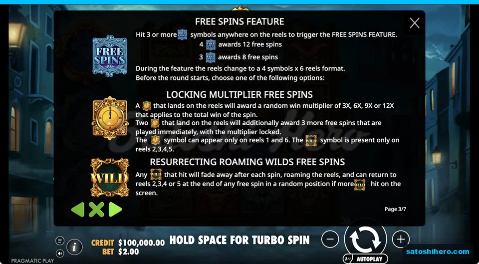 Rules page shows two free spins modes