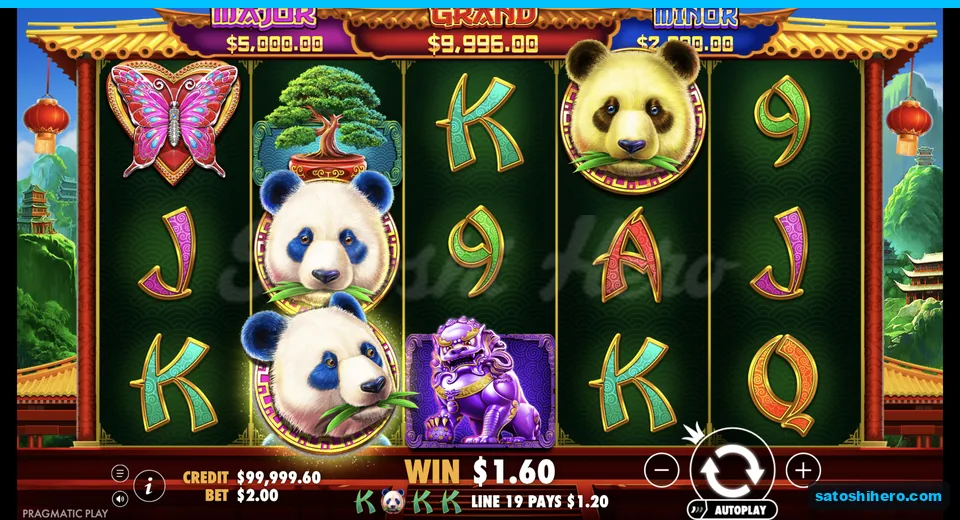 Line win pays with stacked panda wilds