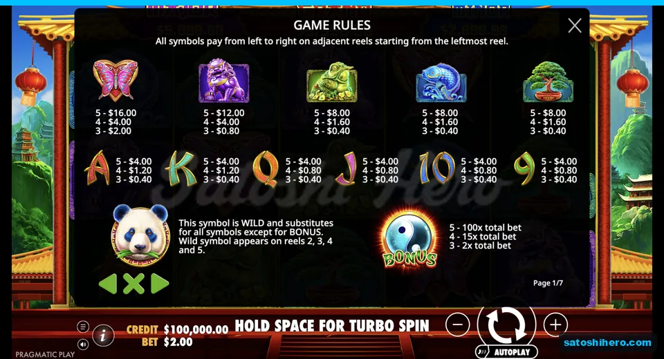 Paytable lists symbols and scatter payouts
