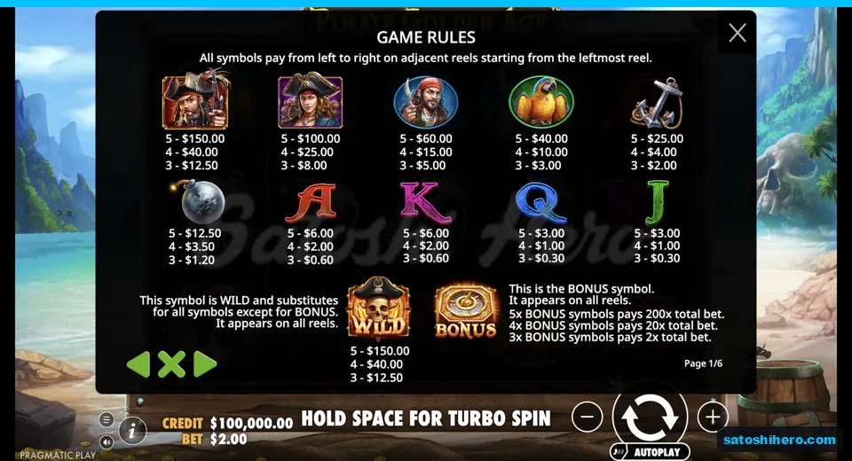 Paytable shows captain wild and compass values