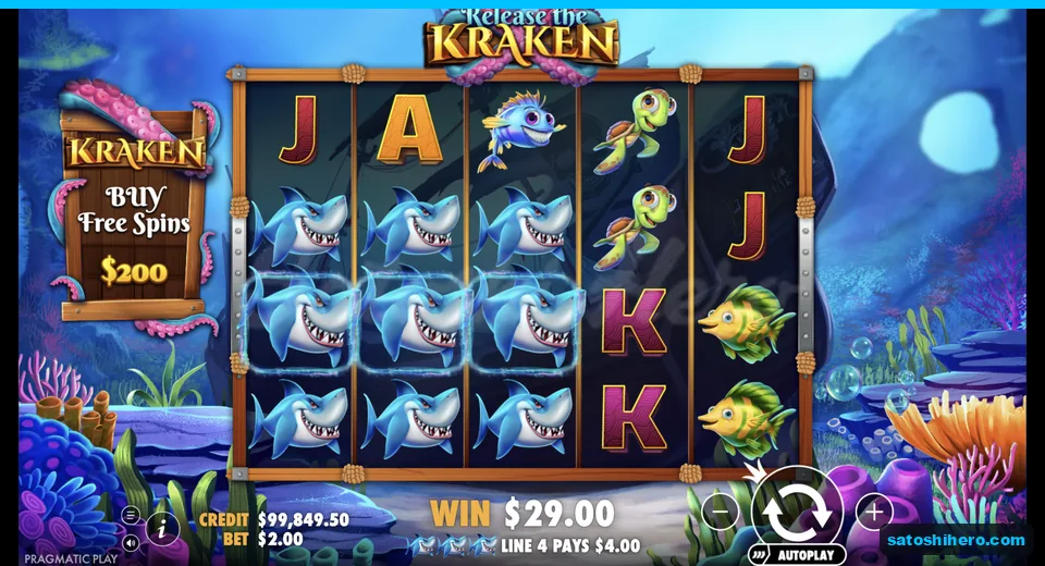 Line win resolves with stacked blue sharks