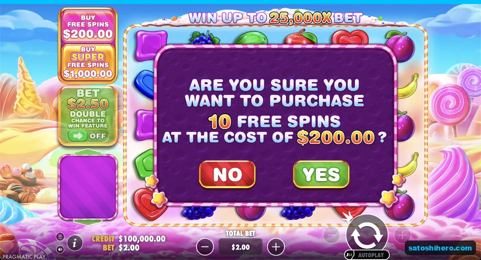 Buy menu opens at the $2 stake