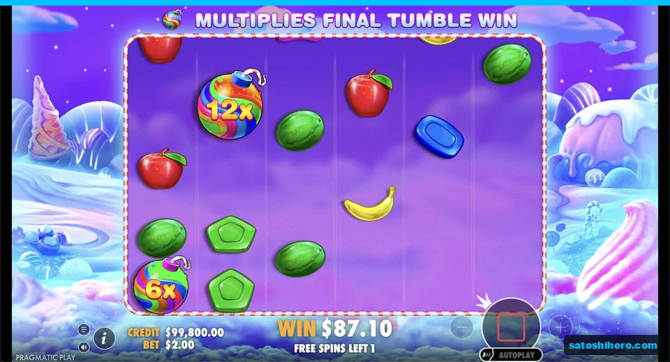 Two rainbow bombs sit on settled symbols