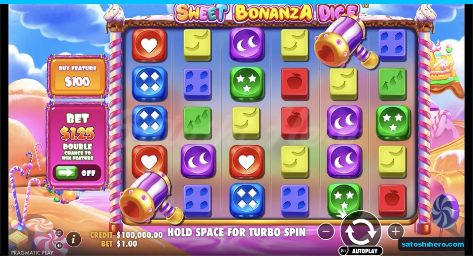 Settled board shows dice and candy symbols