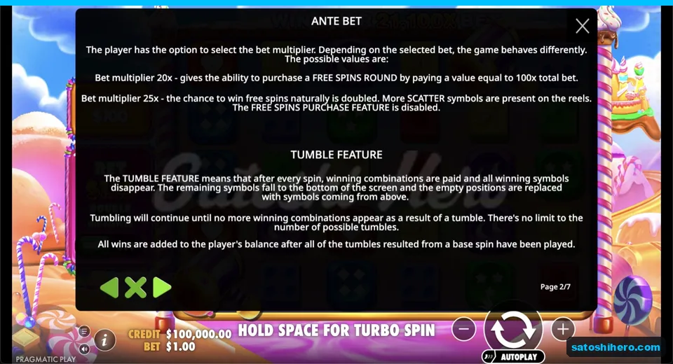 Rules page explains ante levels and tumbles