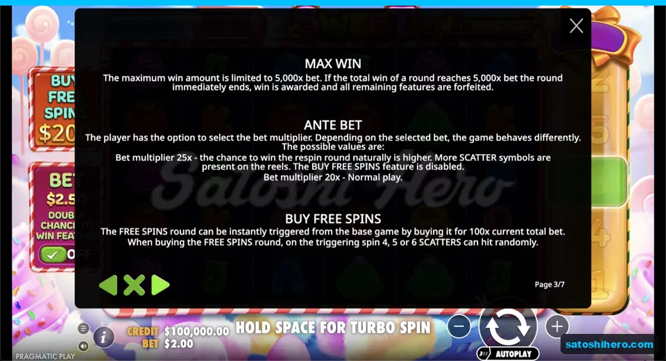 Info page shows buy and ante rules