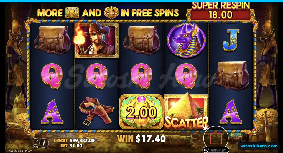 Free spin shows $18 pot and scarab