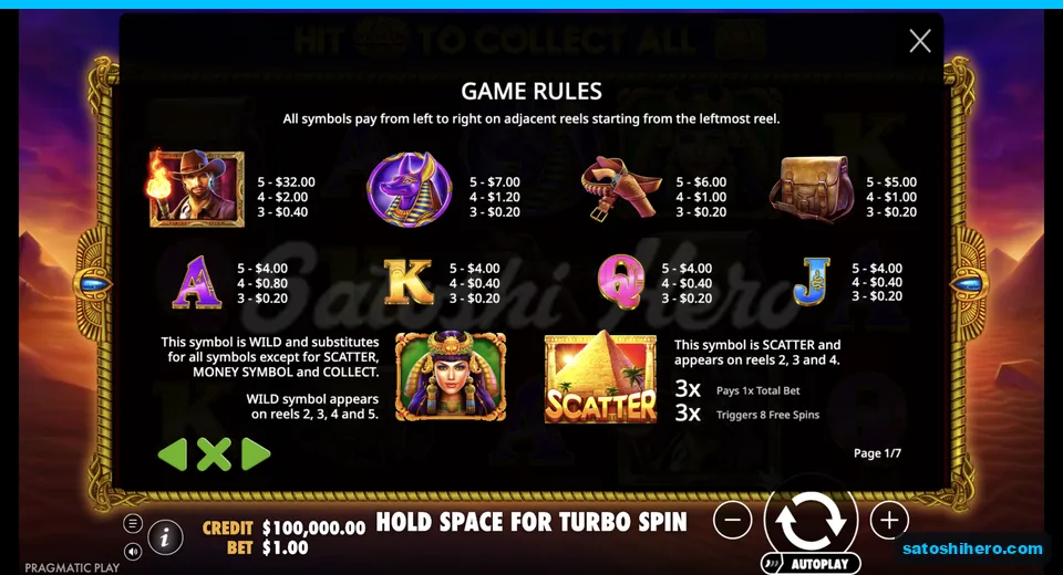 Paytable lists symbols and five-of-kind values