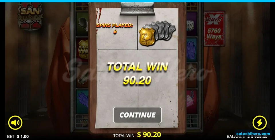 Collected screen shows $90.20 over eight spins