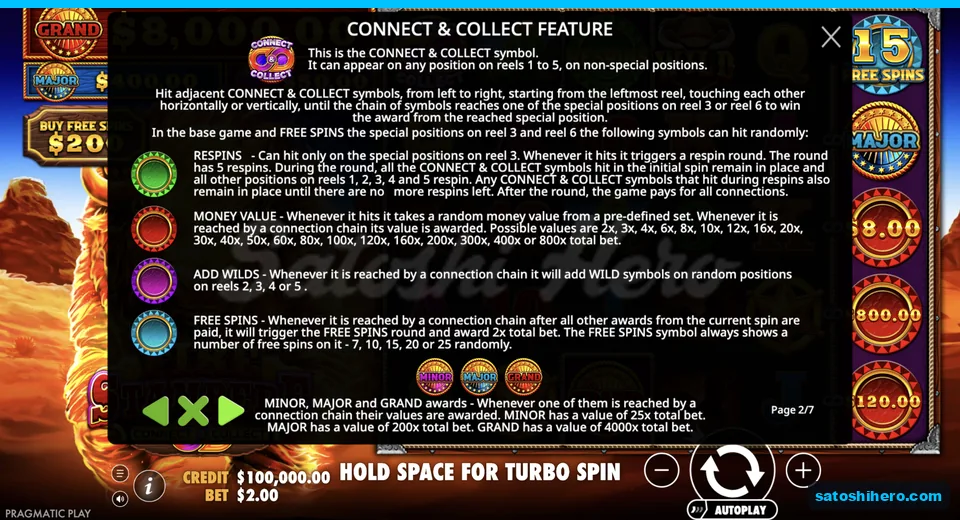 Rules page explains collect symbols and jackpots