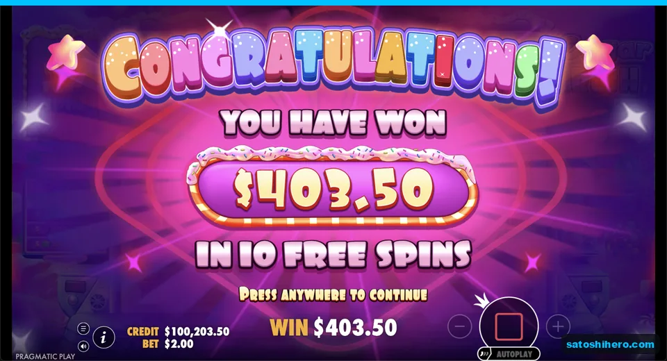 Congratulations screen shows four hundred three dollars