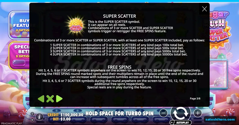 Special symbol page shows golden sun prizes