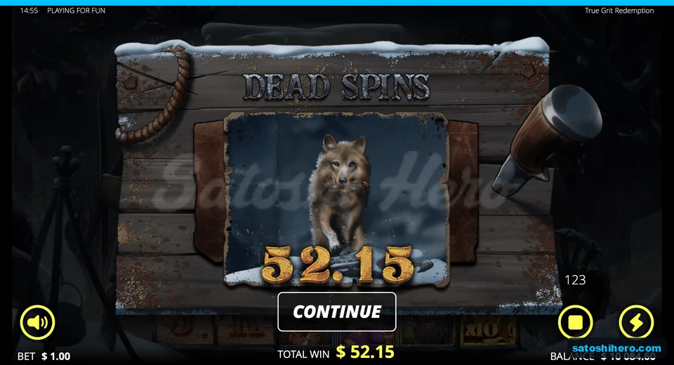 Win screen showing $52.15 total