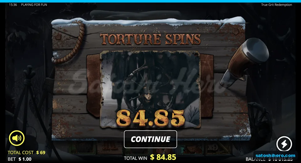 Win screen showing $84.85 total