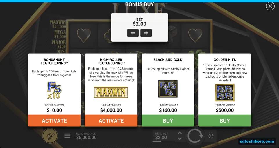 Bonus buy menu lists four purchase choices