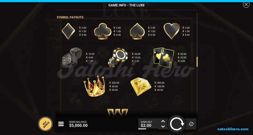 Card suits and premium symbols fill paytable
