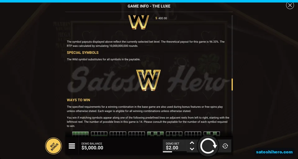 Golden W wild appears on special symbols page