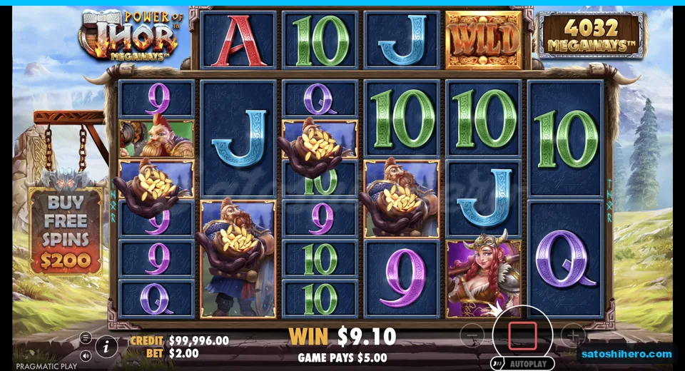 Line win resolves with gold coin vikings