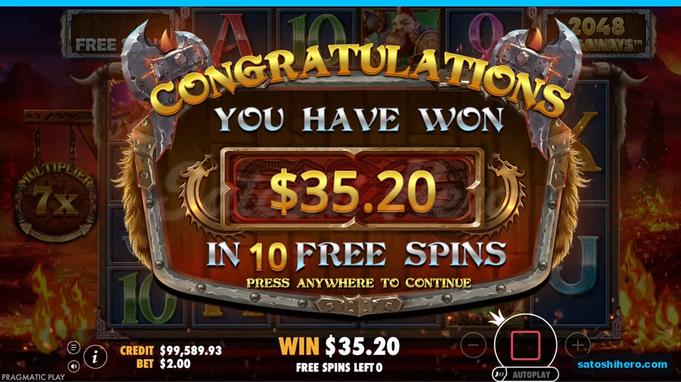 Collect screen totals $35.20 from ten spins