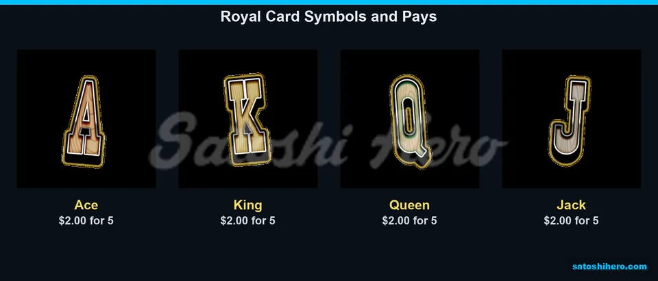 Royal card symbols list two-dollar pays