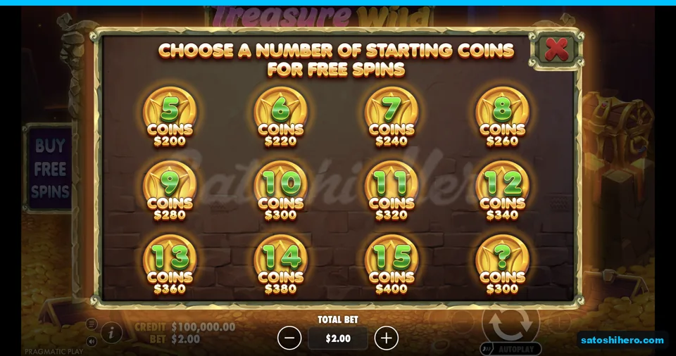 Buy menu opens with starting coin choices
