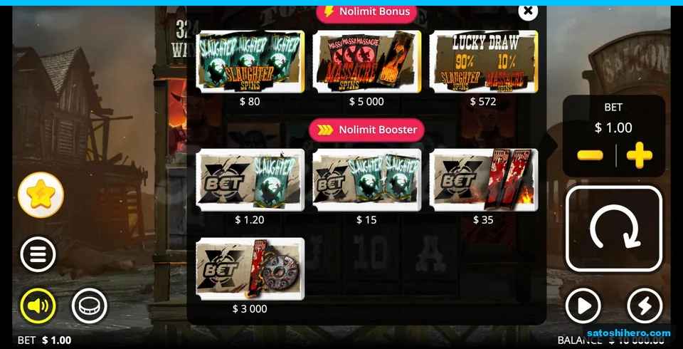 Bonus menu lists buys and boosters
