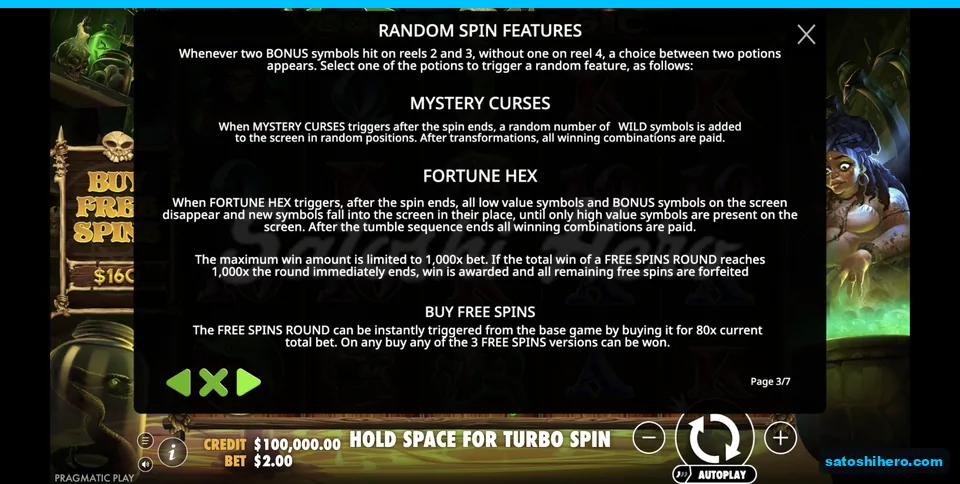 Rules page explains potion pick feature outcomes