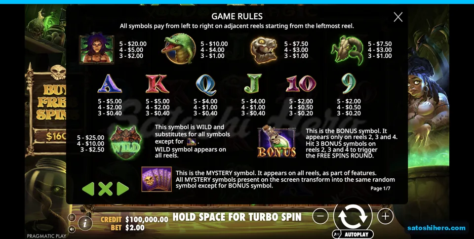 Paytable lists priestess crocodile and card values