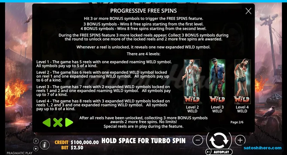 Rules panel explains expanding free spins
