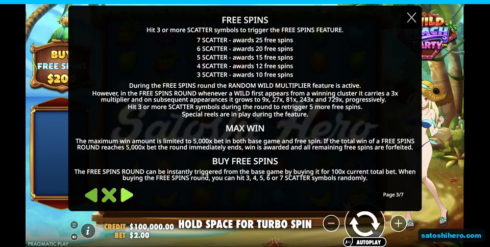 Free spins rules show scatters and retrigger