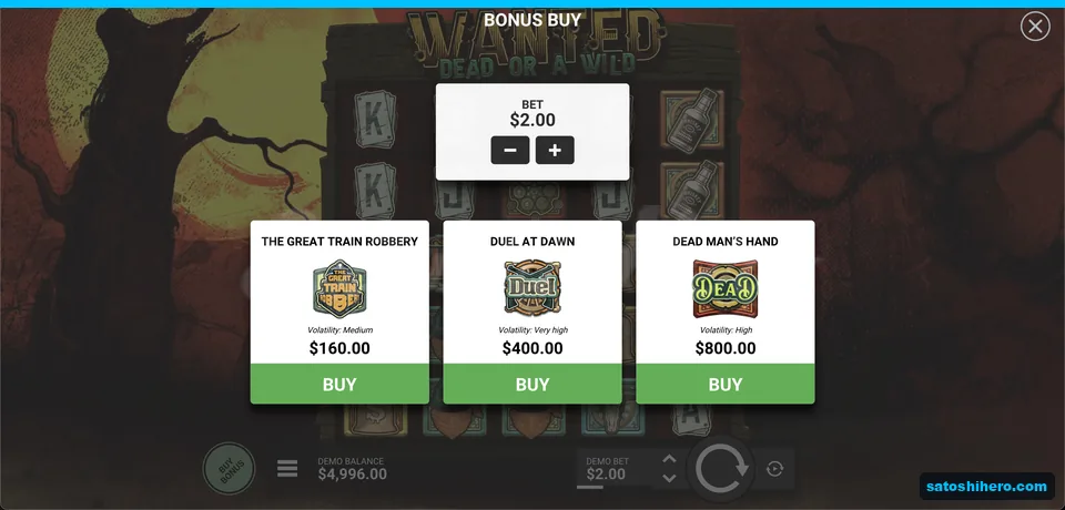 Bonus buy menu with three feature prices
