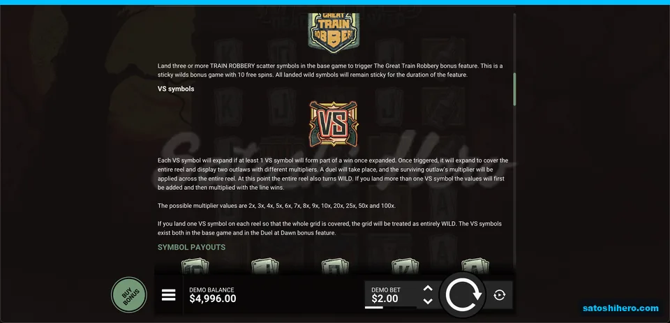 Wild VS and scatter symbols on info page