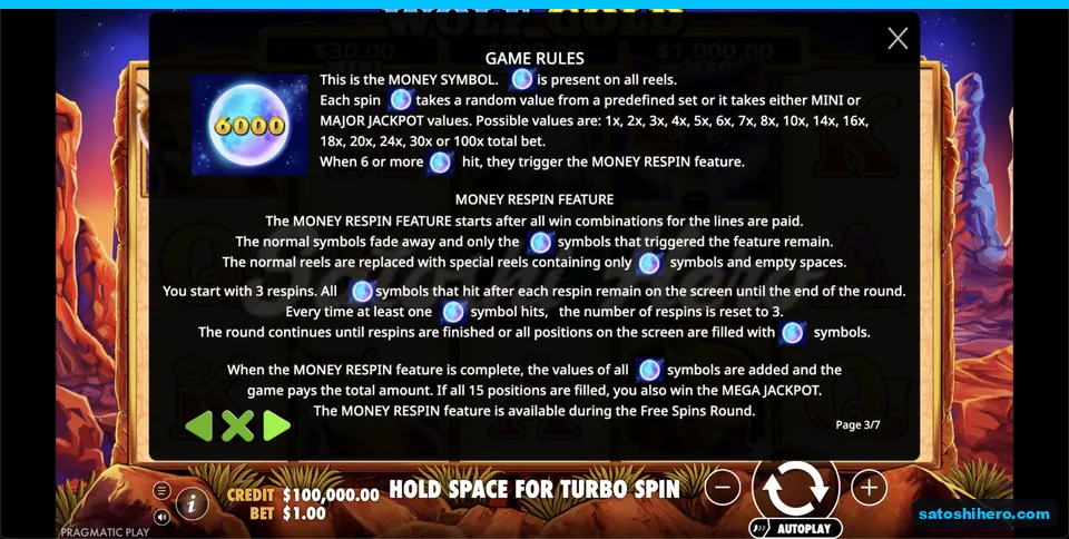 Money symbol rules show moon values and jackpots