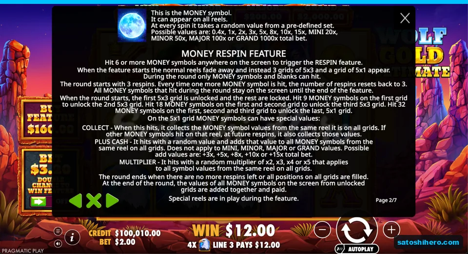 Rules page shows moon values and respin grids