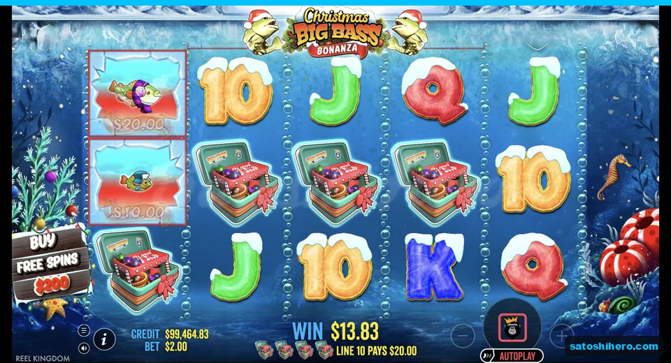 Line win pays $13.83 on gift chests
