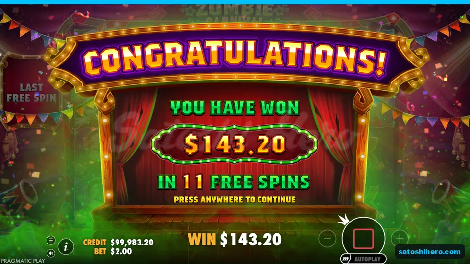 Collect screen shows $143.20 after eleven spins
