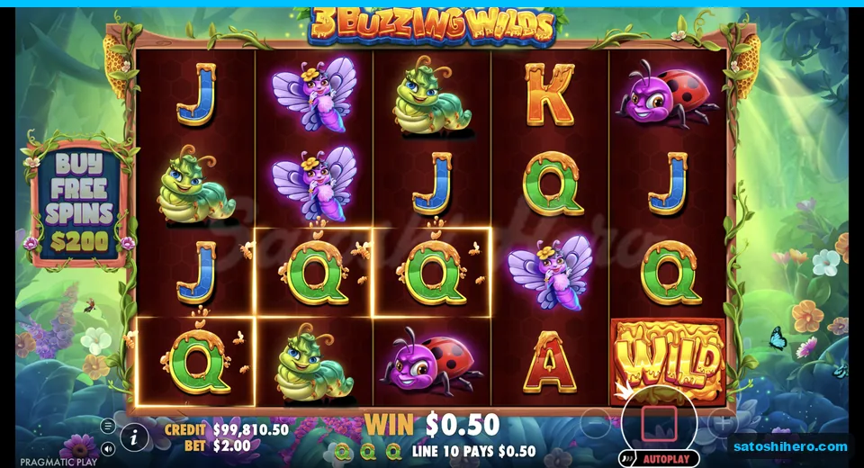 Line win resolves with three Q symbols