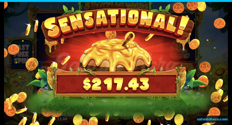 Sensational win banner shows $217.43 payout