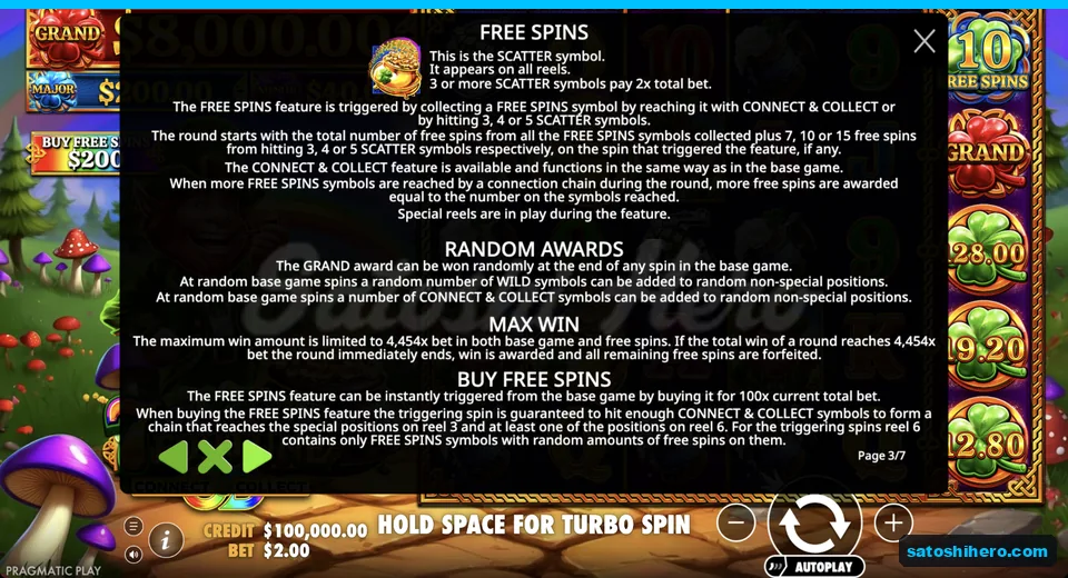 Rules page shows scatter and free spins buy