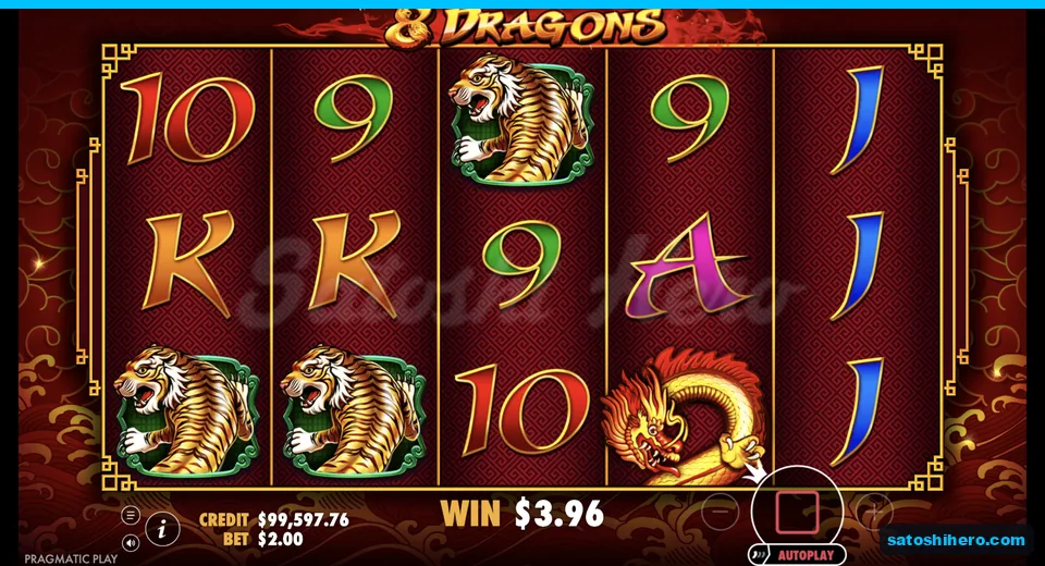 Line win resolves with three golden tigers