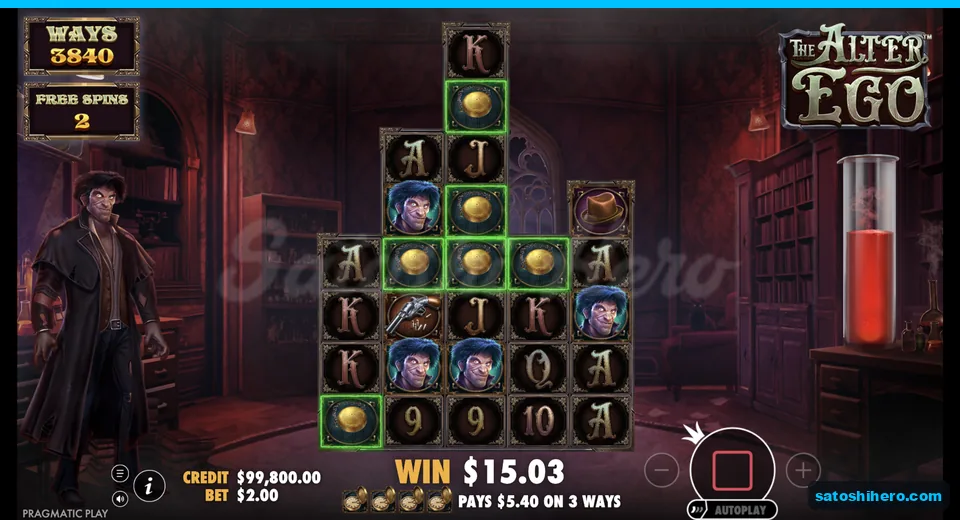 Free spins round shows $15.00 running win
