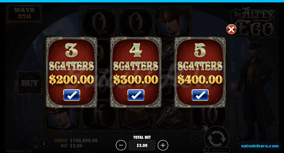 Buy menu opens with three scatter choices