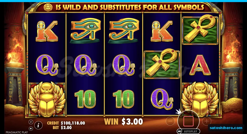Line win resolves with Eye symbols and scarab wilds