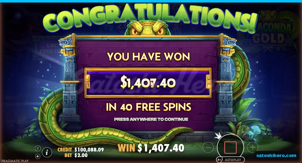 Result screen shows 1407.40 dollars won