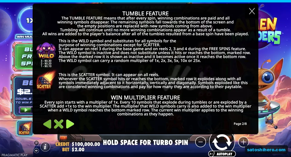 Rules page explains Wild and Scatter symbols
