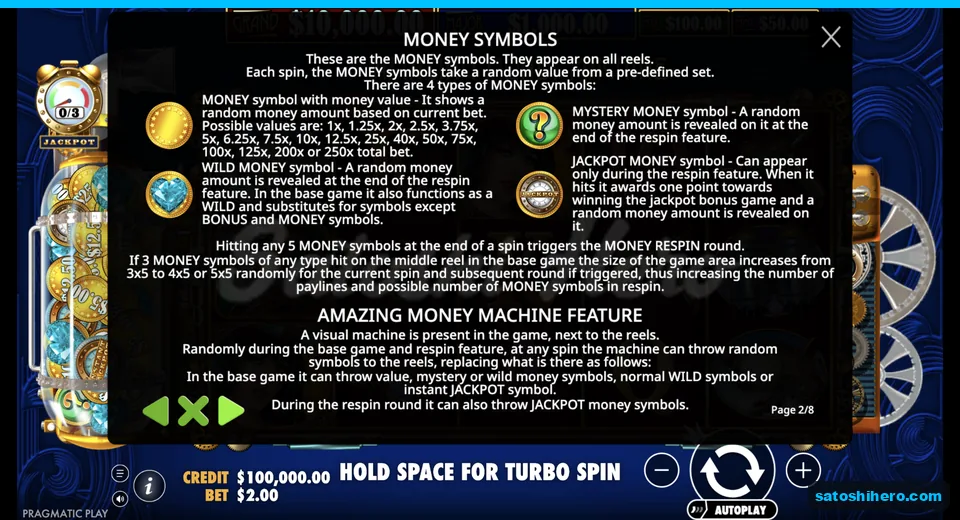 Special symbol panel explains four coin types