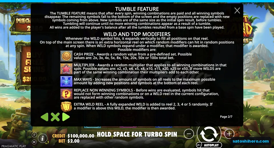 Feature page shows Wild and modifier symbols