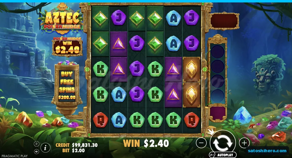 Base win resolves across scattered green gems