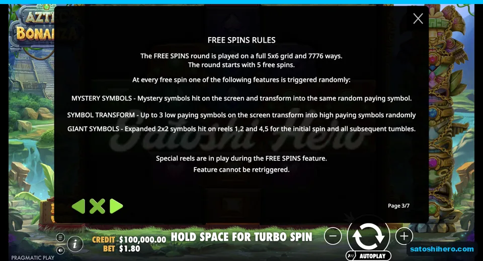 Free spins rules show full expanded grid