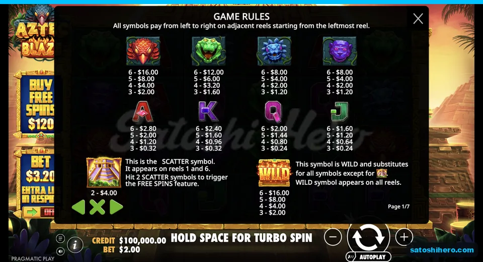 Rules page shows payouts and scatter positions